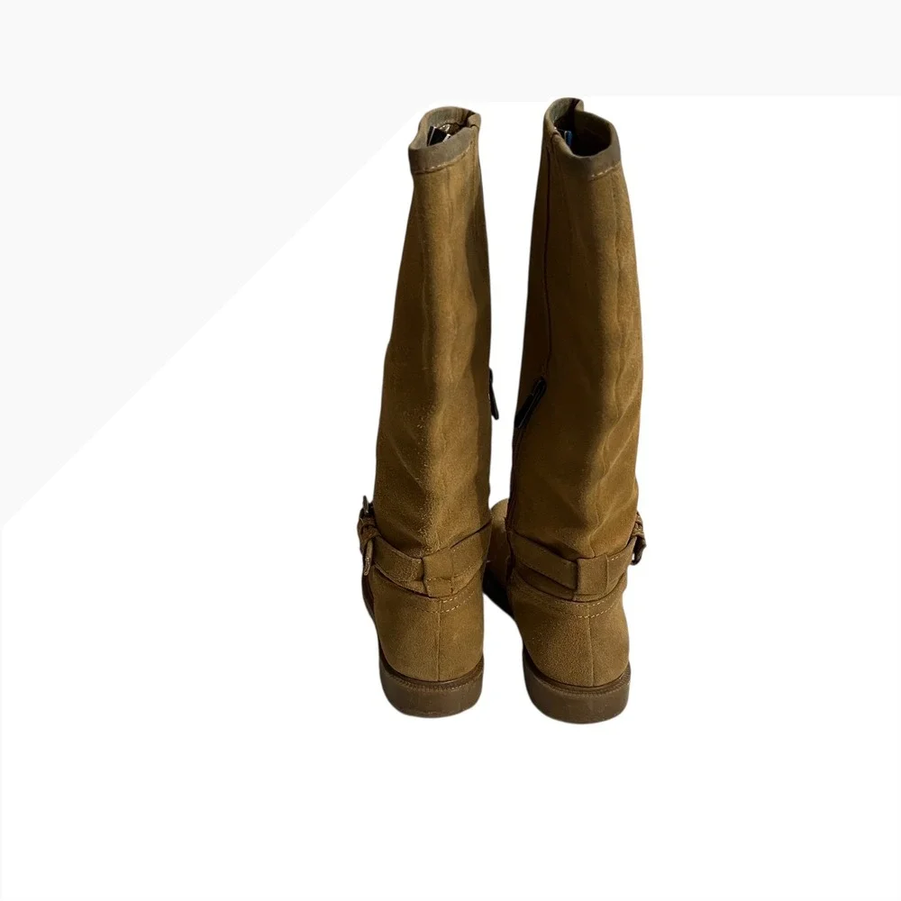 Tommy Hilfiger Tan Suede Knee High Engineer Boots Buckle‎ Detail Lug Sole 8.5M